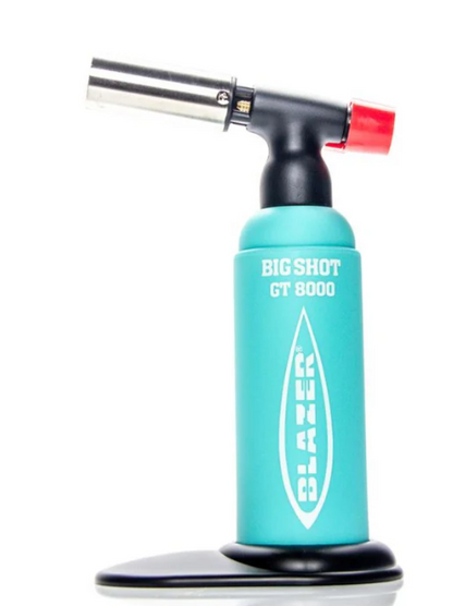  Big Shot Torch GT 8000 - Blazer. Made in Japan with high-quality construction. Features a precise, adjustable flame, detachable base, and instant piezo crystal ignition.