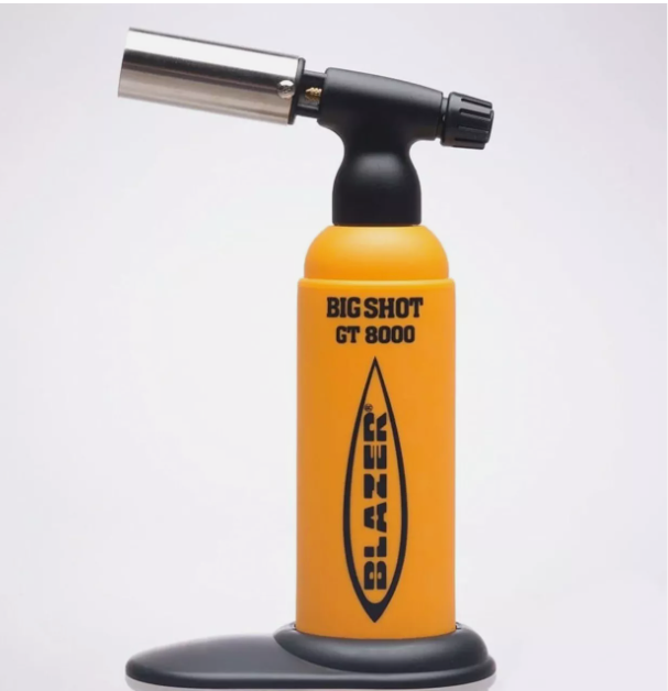  Blazer Big Shot GT 8000 Torch. Features a precise, adjustable flame with a peak temperature of 2500°F. Made in Japan with high-quality construction.