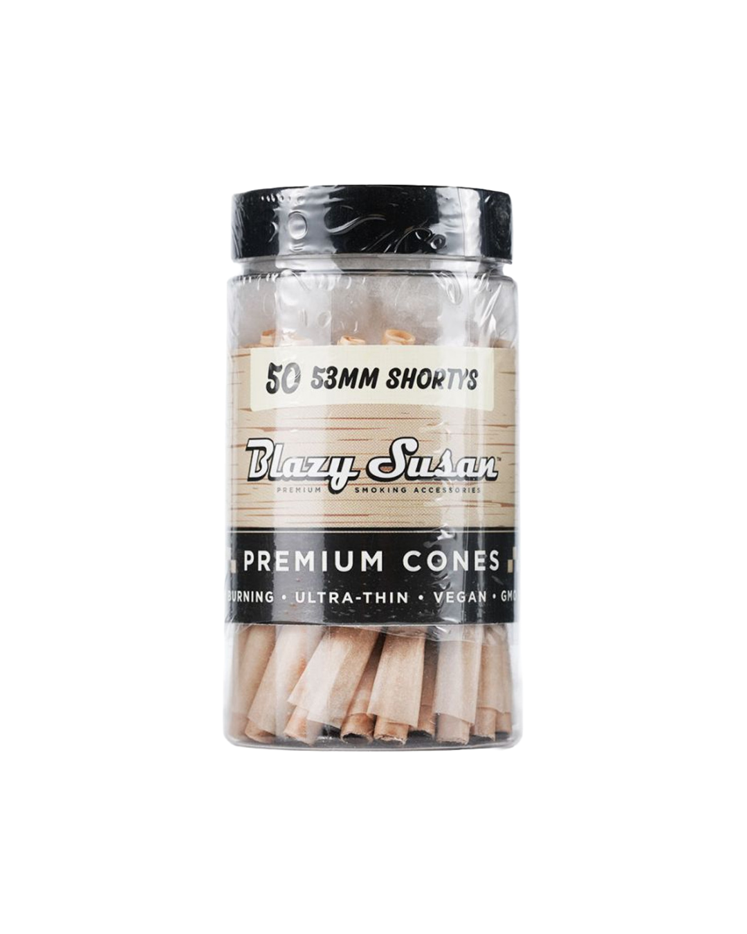  Blazy Susan Pre-Rolled Cones. Made with vegan and non-GMO paper from France, these cones provide a slow and smooth burn. A must-add to any smoking kit for convenient smoking.