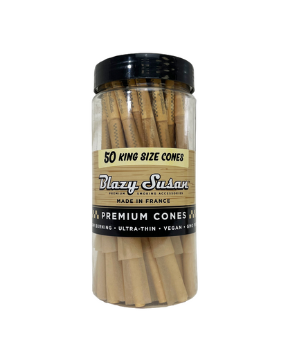 Blazy Susan Pre-Rolled Cones. Made with vegan and non-GMO paper from France, these cones provide a slow and smooth burn. A must-add to any smoking kit for convenient smoking.