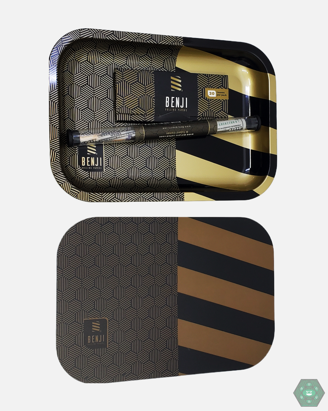 Magnetic Rolling Tray - Benji Metal. Includes premium rolling papers. Keep your smoking session organized.