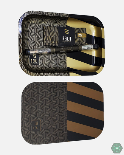 Magnetic Rolling Tray - Benji Metal. Includes premium rolling papers. Keep your smoking session organized.