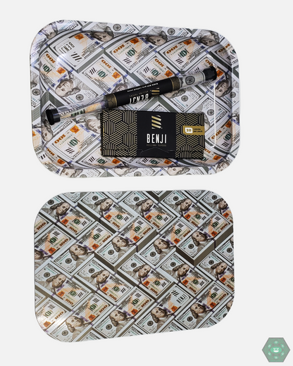 Metal Rolling Tray - Benji. Features a magnetic lid and includes premium rolling papers. Durable and compact for on-the-go or at-home use.