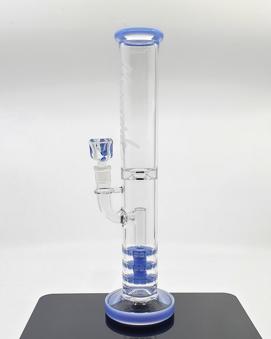 Monark Glass 15” Triple Ratchet Perc Tube - Enjoy Ultimate Filtration with Triple Ratchet Percs for Clean, Smooth Hits.