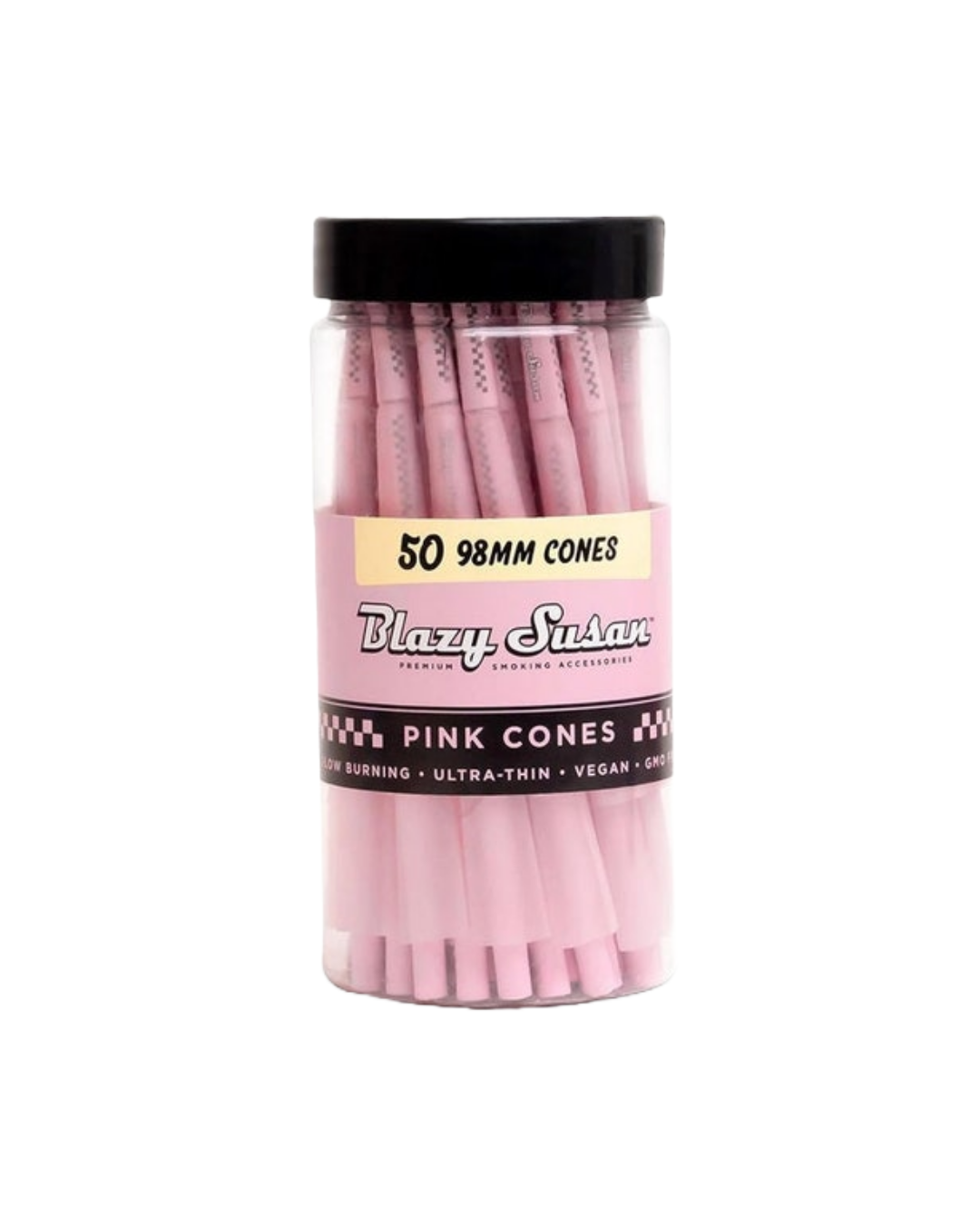 Pre-Rolled Cones by Blazy Susan. Made with vegan and non-GMO paper from France, these cones provide a slow and smooth burn. A must-add to any smoking kit for convenient smoking.