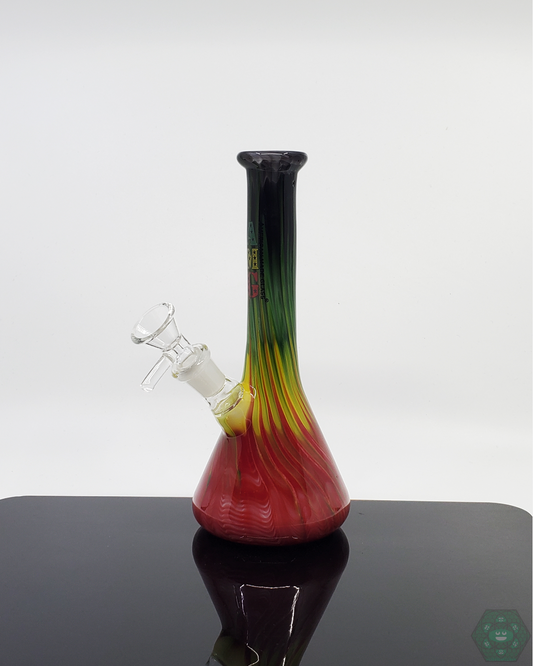 Rasta Beaker Bong - 7.75 Inch - AMG Glass. This vibrant Rasta Beaker features a sturdy build and smooth filtration. Perfect for any smoking enthusiast.