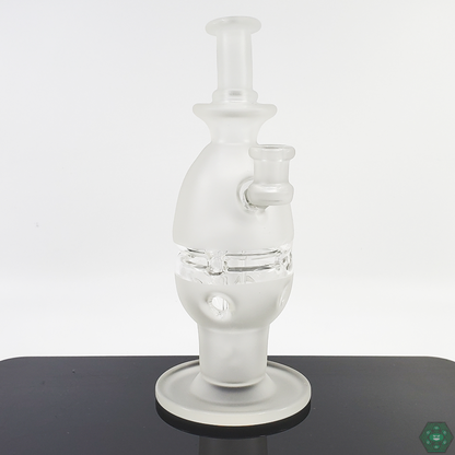  A.H Glass Fab Egg with unique sandblasted design, 3-hole perc, and 10mm female joint.