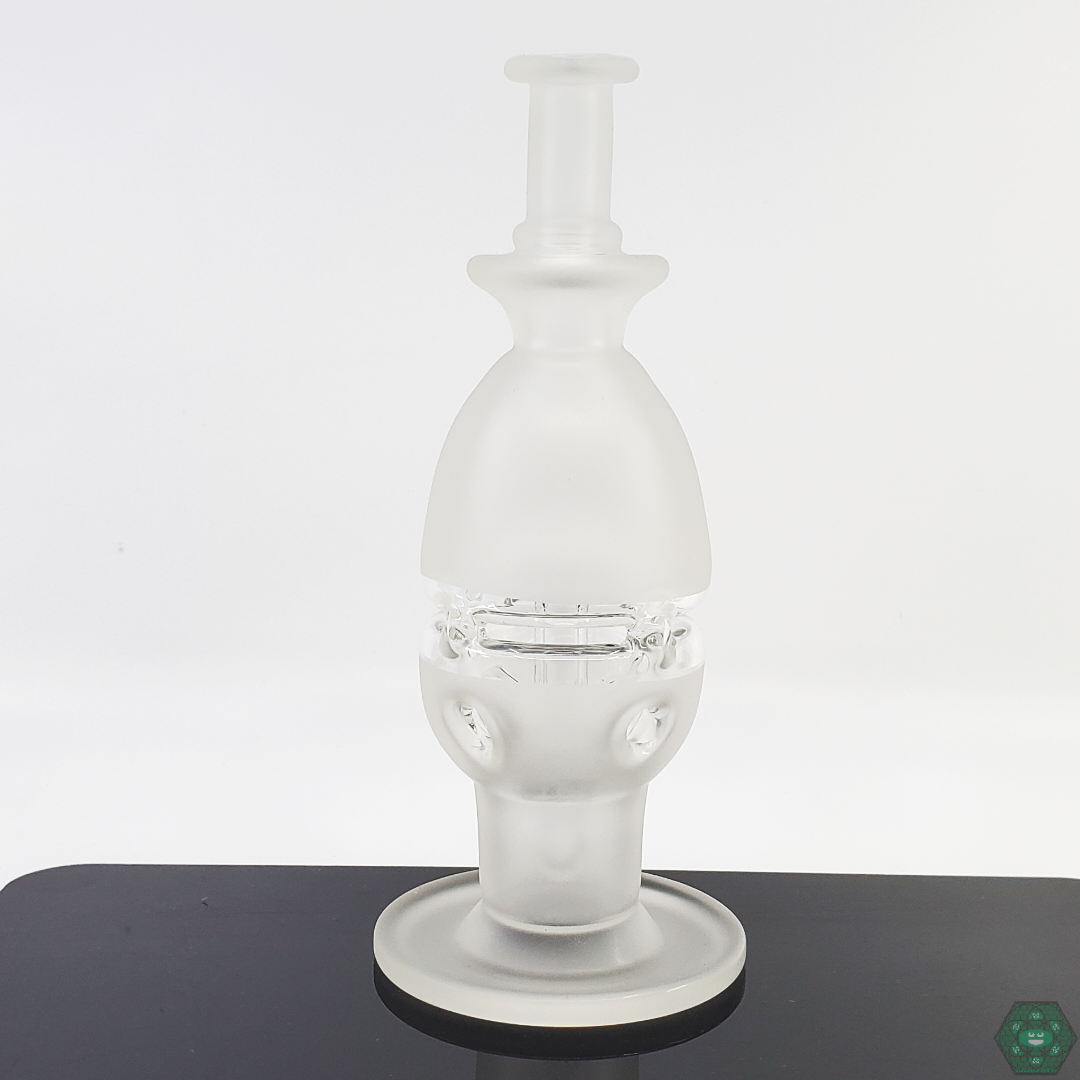 A.H Glass Sandblasted Fab Egg featuring a 3-hole percolator and 10mm female joint for smooth filtration.

