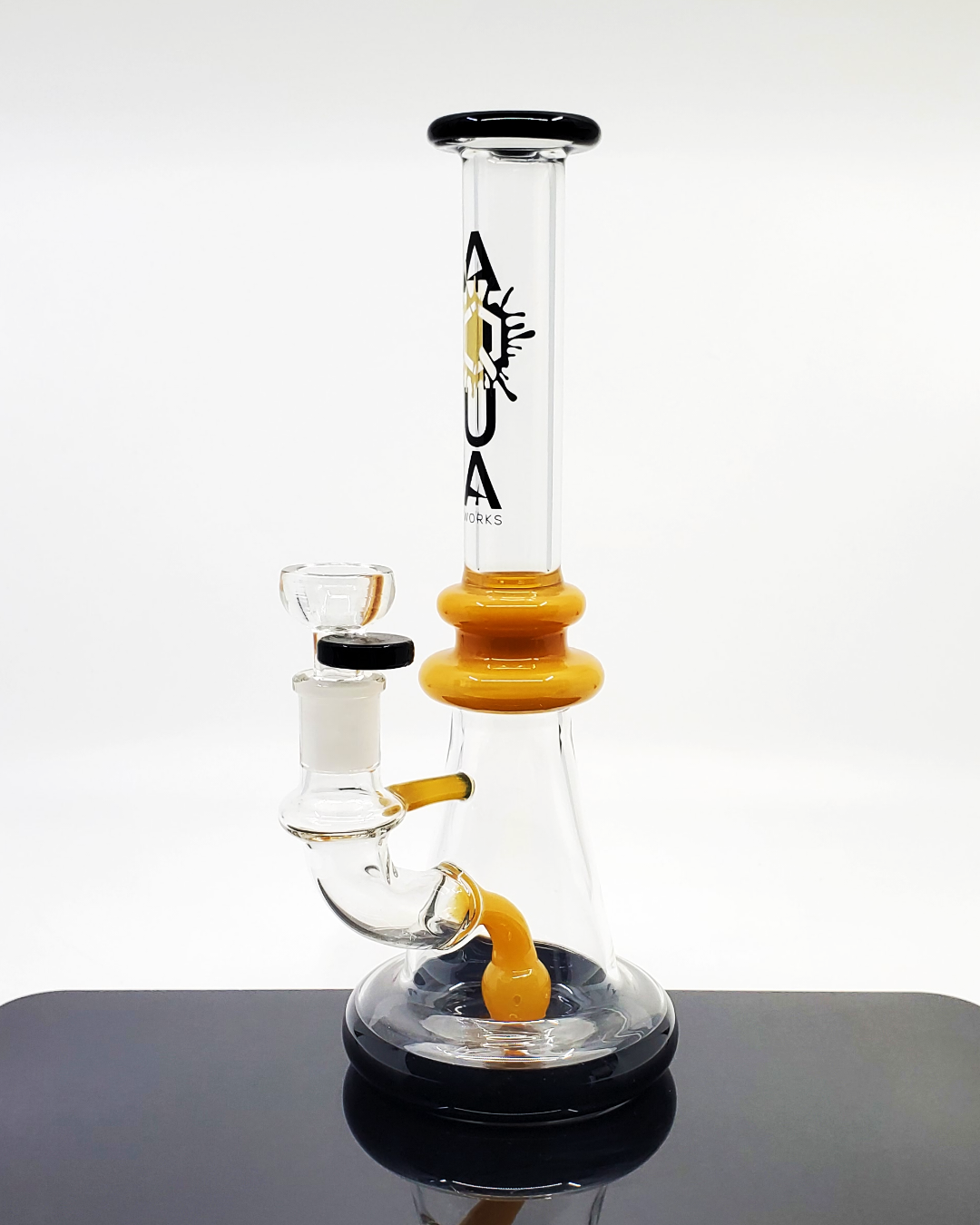 Aqua Works Glass Ball Perc Beaker | 9.75” Beaker with 6-Hole Ball Perc and 14mm Male Slide for Enhanced Filtration

