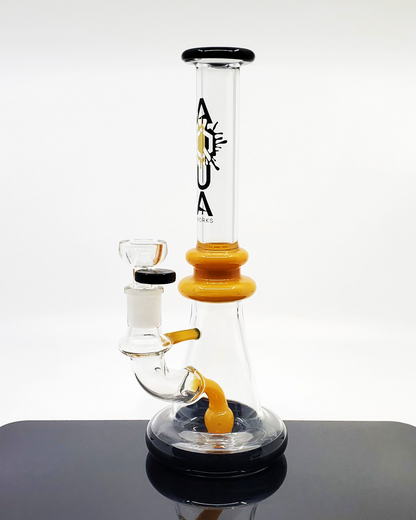 Aqua Works Glass Ball Perc Beaker | 9.75” Beaker with 6-Hole Ball Perc and 14mm Male Slide for Enhanced Filtration

