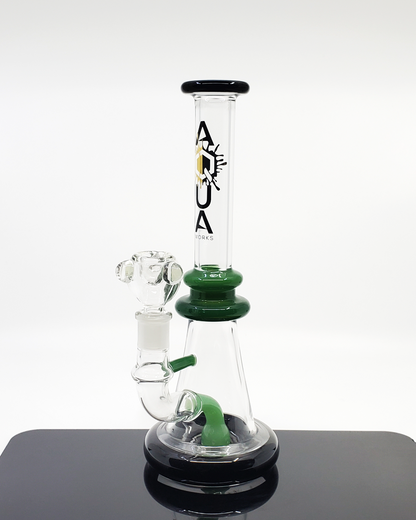 Aqua Works Glass Ball Perc Beaker | 9.75” Height with 6-Hole Perc for Smooth Filtration and Stylish Color Accents

