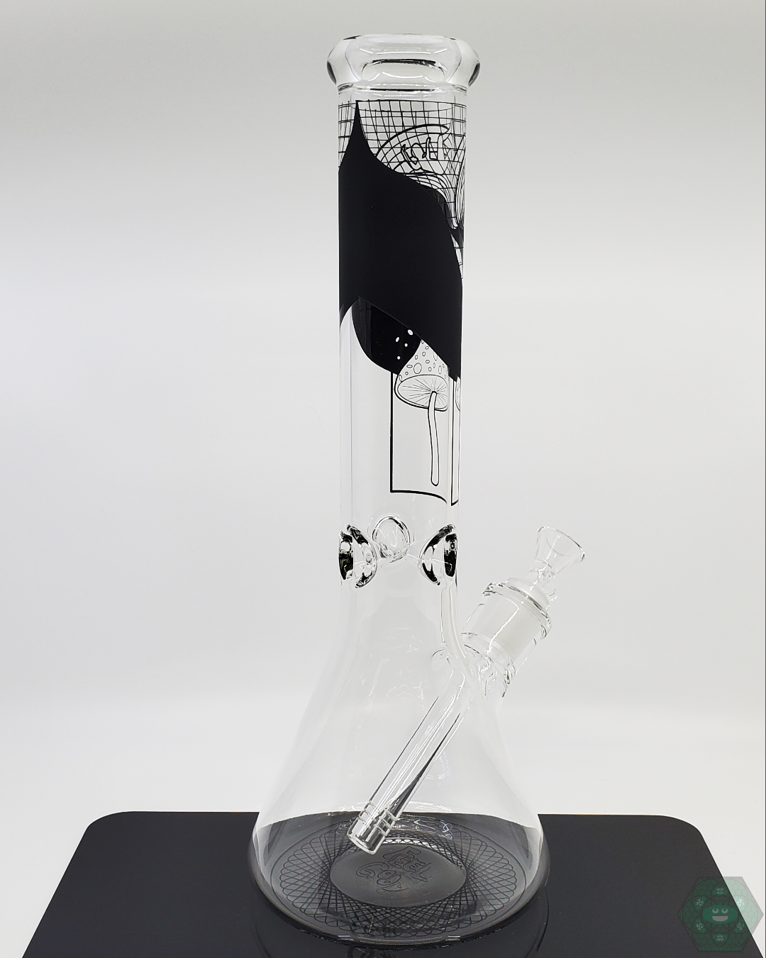 BSG 14.5” Shroomy Thoughts Beaker, a mushroom-themed glass water pipe designed for smooth hits and style.