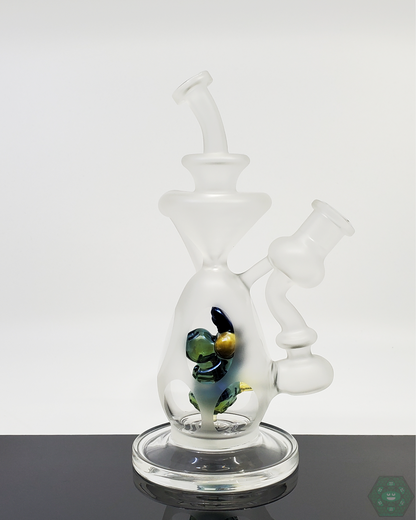 BSG 7.5-inch Sandblasted Dino Recycler, combining smooth filtration with artistic glass design for optimal performance.


