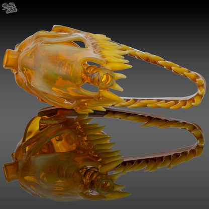  Limited edition Buck Glass NS Yellow Allosaurus Skull Dab Rig, a must-have for collectors and enthusiasts.