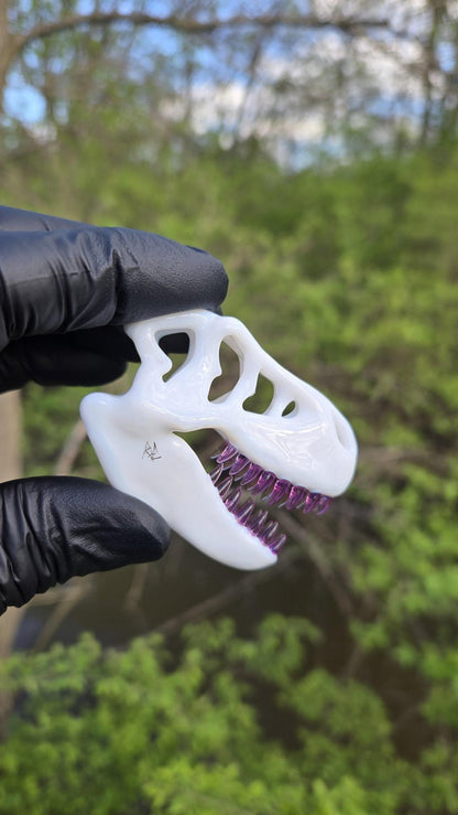 Roe Glass - Lotus White T-Rex Skull Pendant