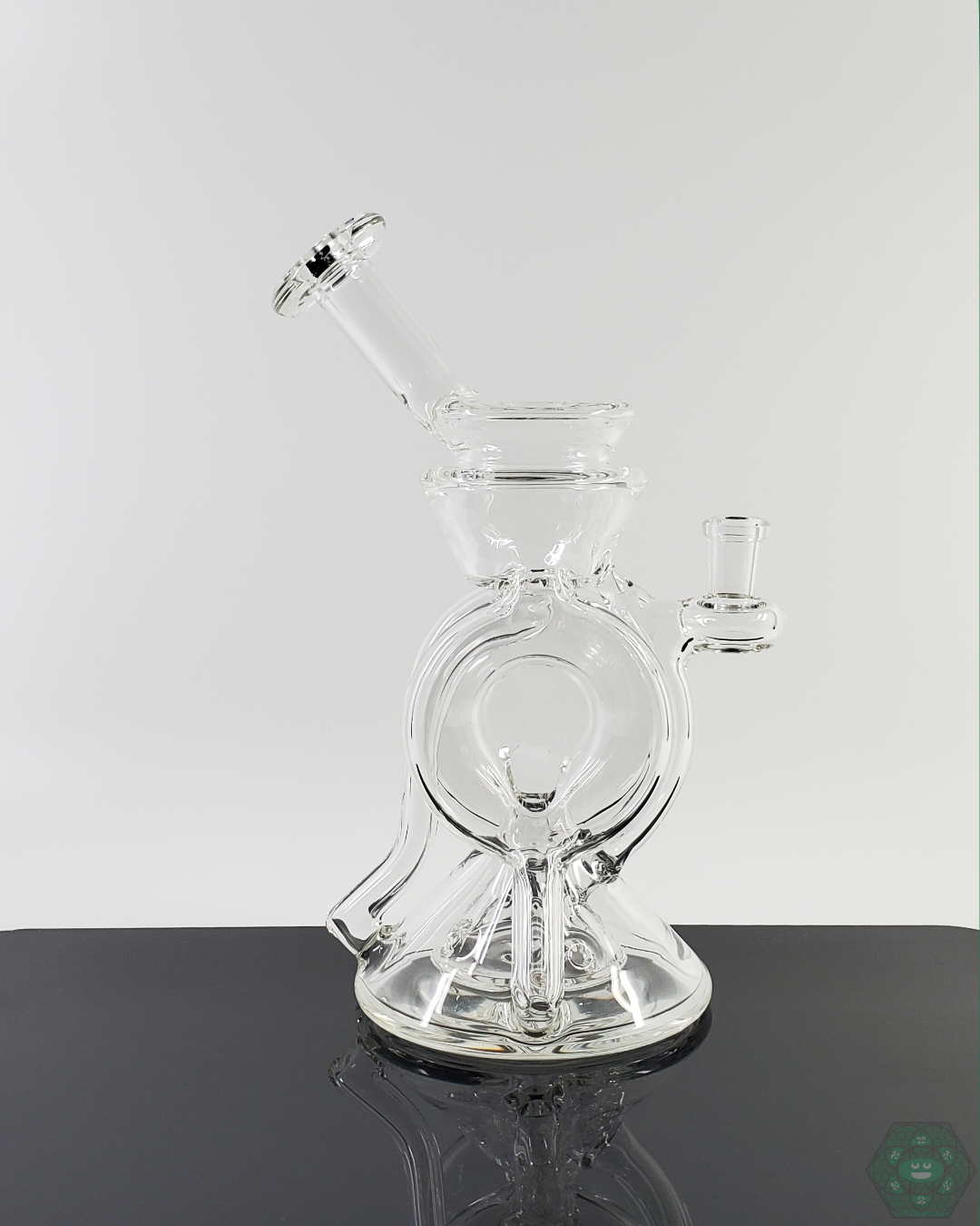 Cerio Glass Clear Recycler V3 #3 with 10mm Female 90-Degree Joint and Single Drain for Clean Hits