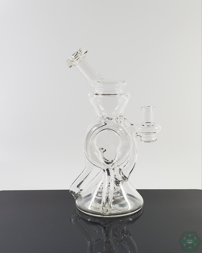 Cerio Glass Clear Recycler V3 #4, Compact 7.25-inch Design with 4-Hole Perc for Efficient Filtration