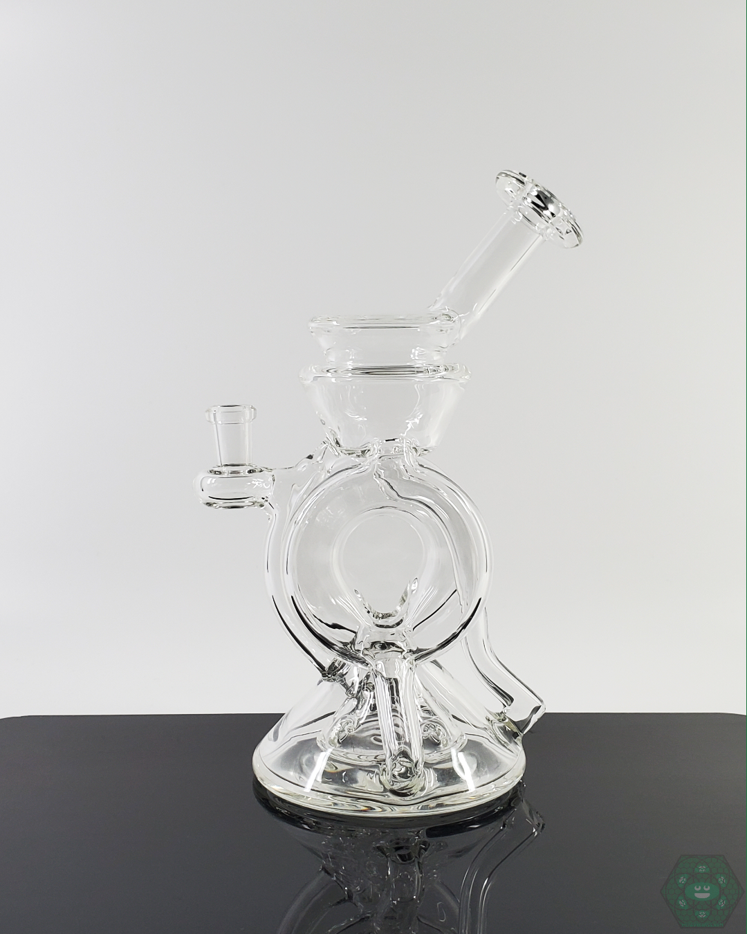 Cerio Glass Clear Recycler V3 #3 with 4-Hole Perc, Perfect for Dab Enthusiasts Seeking Smooth, Clean Hits