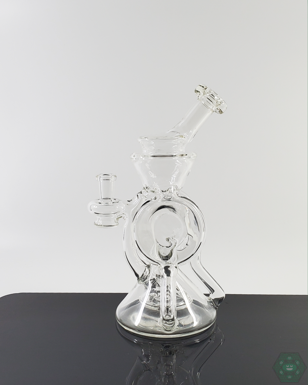 Cerio Glass Clear Recycler V3 #4, 7.25-inch Recycler with Dual Uptake Design and Premium Craftsmanship