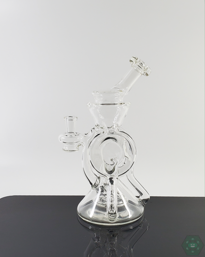 Cerio Glass Clear Recycler V3 #4, 7.25-inch Recycler with Dual Uptake Design and Premium Craftsmanship