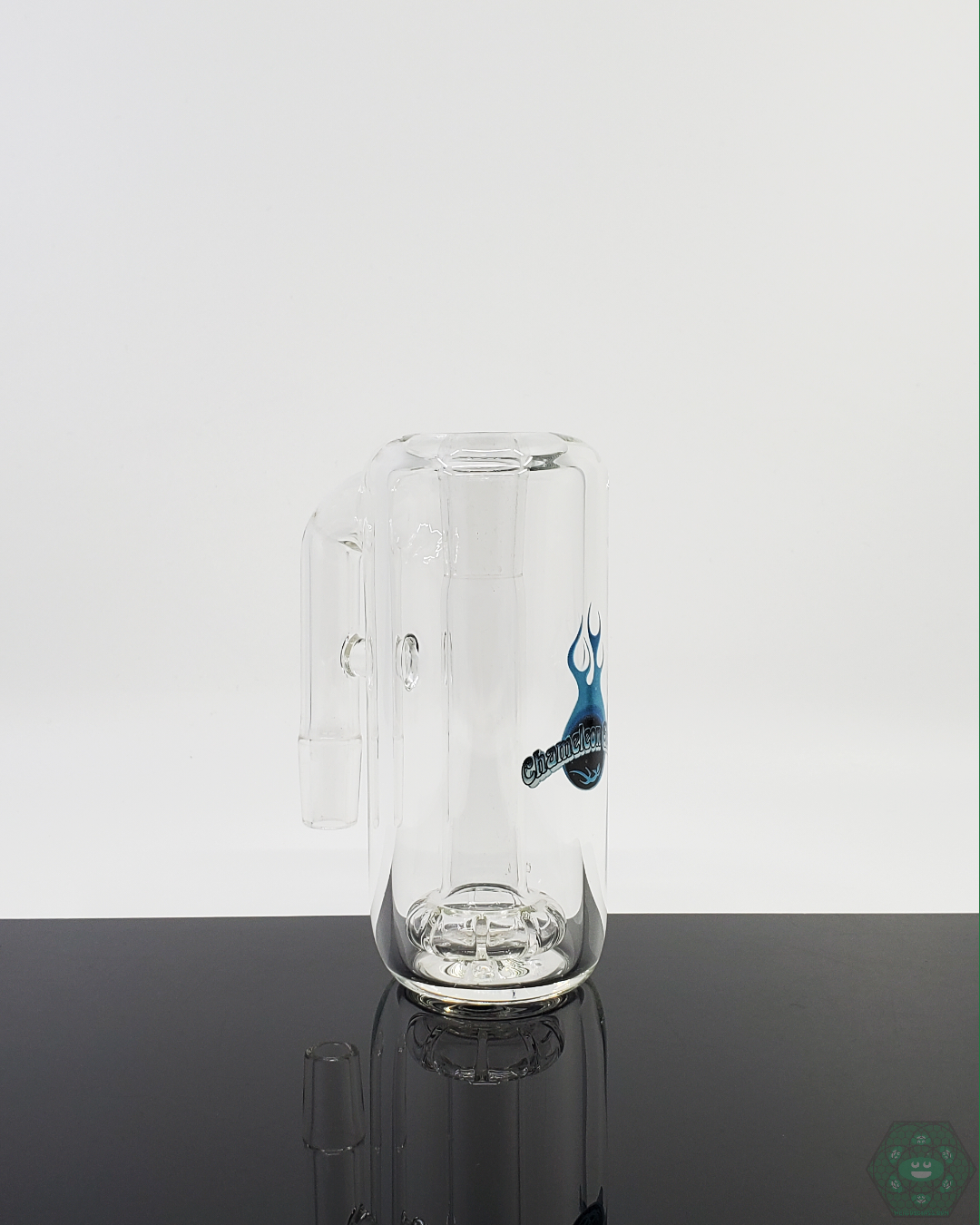 Chameleon Glass 14mm 90° Ash Catcher with 9-hole Showerhead Perc for Smooth Hits and Clean Sessions