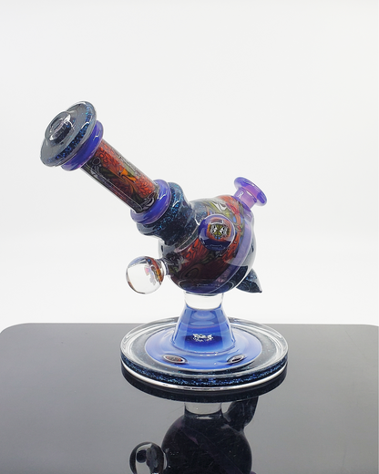  Chip Stack Heliosphere 14mm Rig: The Cajun Glass Chip Stack Heliosphere features intricate chip stack patterns and a clean design in an artisanal 14mm dab rig, perfect for heady glass enthusiasts.