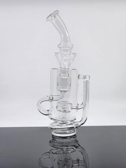 Clear Klein Recycler Puffco Attachment for Peak and Peak Pro (V1 & V2), featuring a 7-hole perc for smooth hits, height: 8", diameter: 1.5
