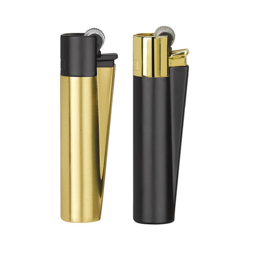 Clipper Metal Lighter with incorporated safety features, including a fixed flame and nylon exterior for extra durability.