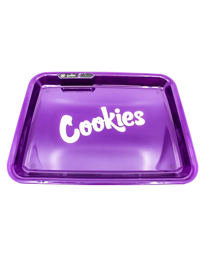  Close-up of the Cookies Glow Rolling Tray, highlighting the LED lighting and smooth surface for easy, illuminated rolling.