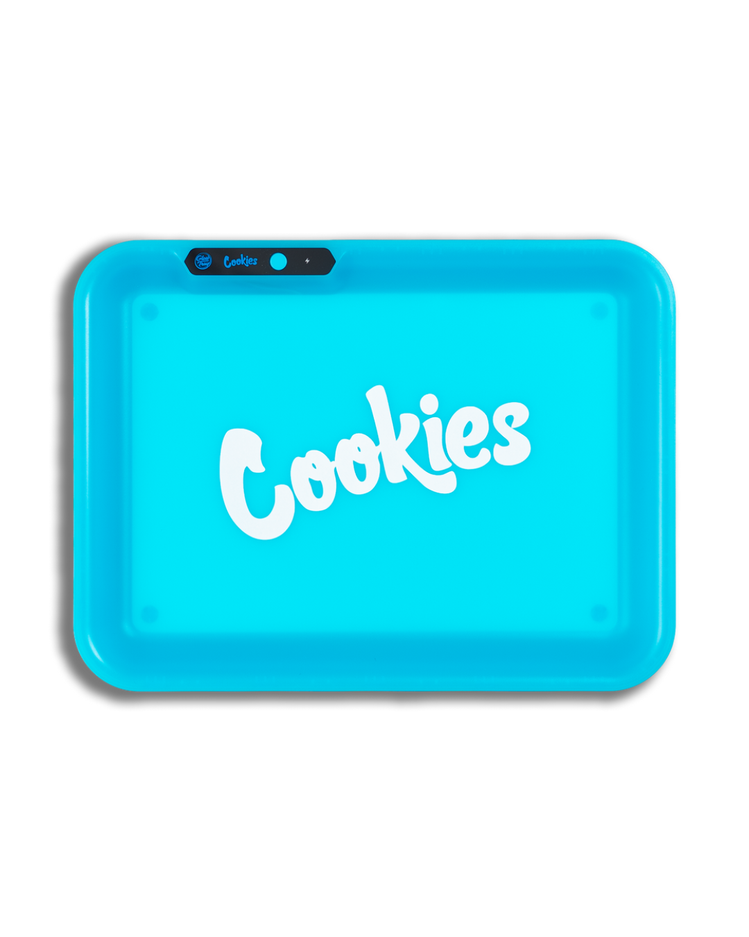  Cookies Glow Rolling Tray in a dark setting, showcasing its LED lighting for an enhanced rolling experience even in low-light environments.