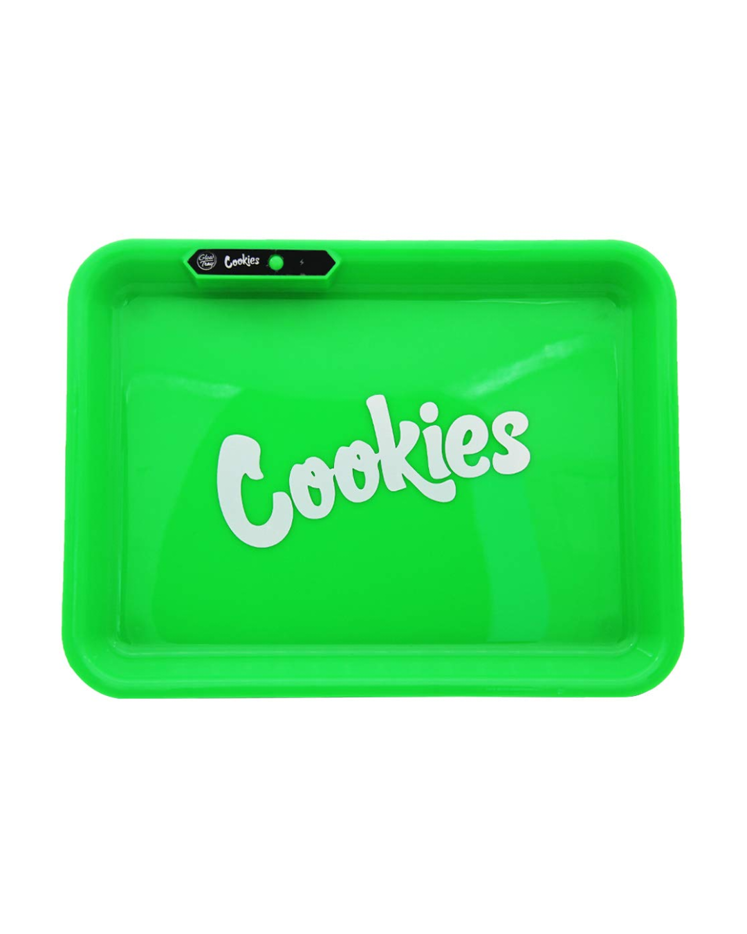 Cookies Glow Rolling Tray with LED illumination, designed for nighttime use and adding a unique glow to your rolling sessions.