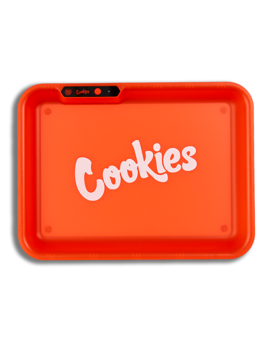  Cookies Glow Rolling Tray lit up with LED lighting, perfect for rolling in the dark and creating a vibrant ambiance.