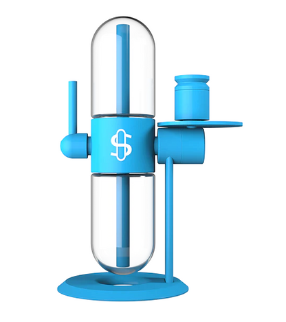  Side angle of the Cookies x Stündenglass Gravity Infuser showcasing its 360° rotating glass hookah design and premium materials.