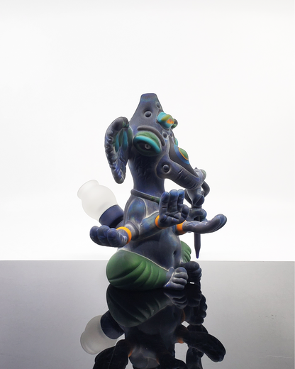 Side view of the Creep Glass Krishna Dab Rig, showcasing intricate handcrafted details and a heady glass design for collectors and enthusiasts.