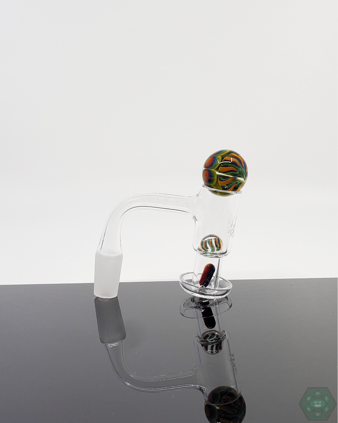 Handcrafted Crowman Crothers Dotstack Slurper Set with terp valve, marble, and pearls, designed for optimal airflow and flavor in quartz nails.