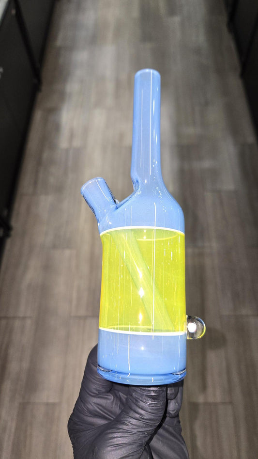 The Glass Mechanic - Custom Blue & Lemon Drop Encased Opal Sake Bottle