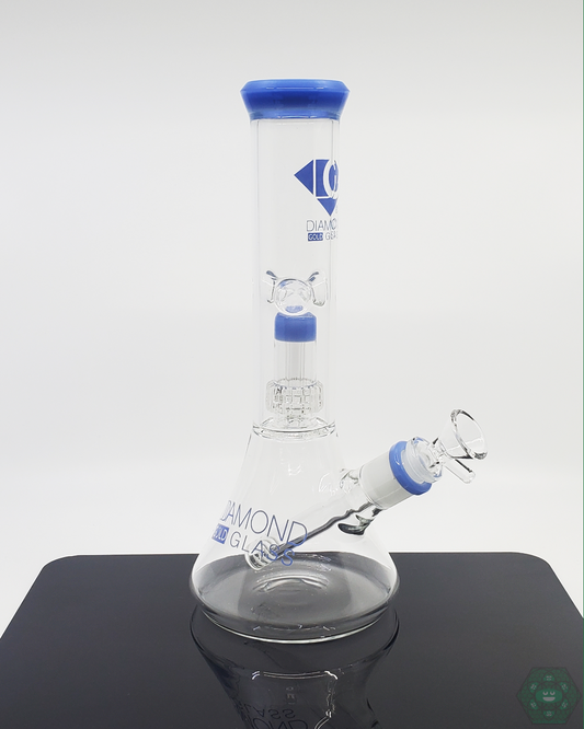 Diamond Glass 11-inch Matrix Perc Beaker offering enhanced filtration for smoother draws and stylish glass design