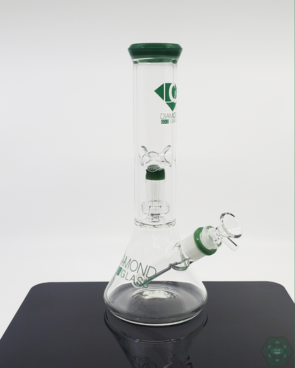 Diamond Glass 11-inch UFO Perc Beaker with 14mm joint offering smooth filtration and a unique perc design for efficient use