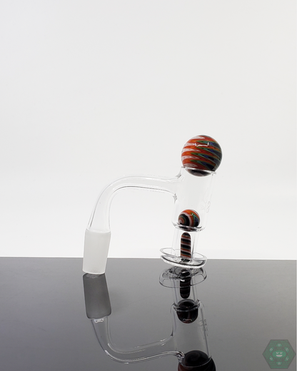  Ditton Glass Wigwag Slurper Set with vibrant wigwag design, featuring terp pearls, marble, and terp valve for quartz nails.