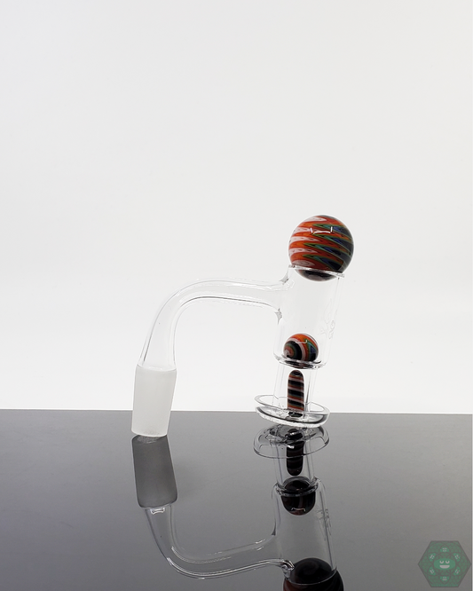  Ditton Glass Wigwag Slurper Set with vibrant wigwag design, featuring terp pearls, marble, and terp valve for quartz nails.