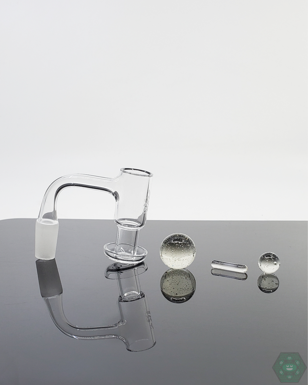 Doq Glass Premium Slurper Set featuring a Campfire Quartz Standard Slurper, Terp Valve, and Terp Marble for optimized dabbing.