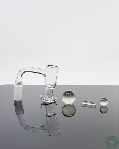 Doq Glass Premium Slurper Set featuring a Campfire Quartz Standard Slurper, Terp Valve, and Terp Marble for optimized dabbing.