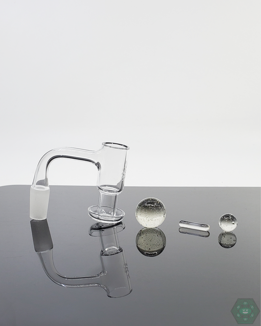 Doq Glass Premium Slurper Set featuring a Campfire Quartz Standard Slurper, Terp Valve, and Terp Marble for optimized dabbing.