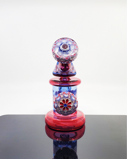 Dot Stack Jammer 14mm Rig: The RL Dots Kickback Jammer features a unique dot stack marble accent, 3-hole perc, and 90-degree joint in a compact 6.75" design, ideal for smooth and precise dabbing.