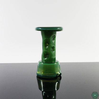  Top-down view of the Durin Glass Cooling Tower Puffco Attachment, showcasing its innovative airflow system.