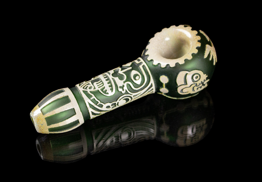 Milkyway Glass - Maya Face in Color Green Frit Hand Pipe