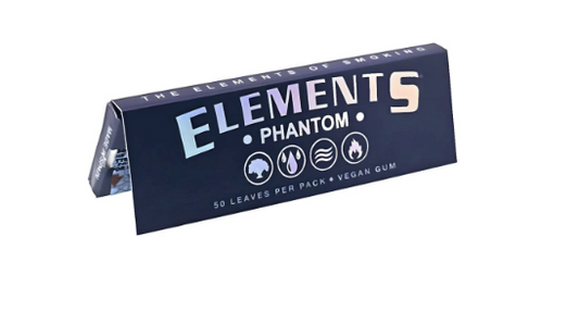 Elements Phantom 1 1/4 Rolling Papers, ultra-thin for a clean burn with minimal paper taste, measuring 79mm x 45mm per sheet.







