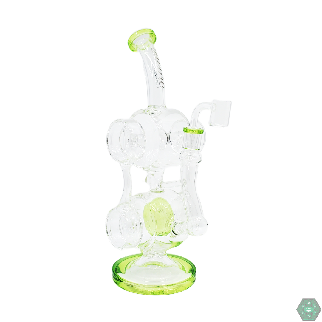 Encore Glass 11” Earphone Recycler featuring an innovative earphone-shaped design for efficient filtration and smooth hits. Ideal for enhancing airflow and vapor quality.