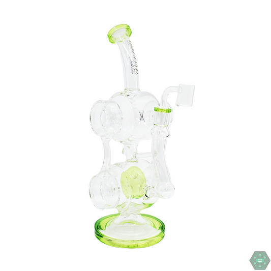 Encore Glass 11” Earphone Recycler featuring an innovative earphone-shaped design for efficient filtration and smooth hits. Ideal for enhancing airflow and vapor quality.