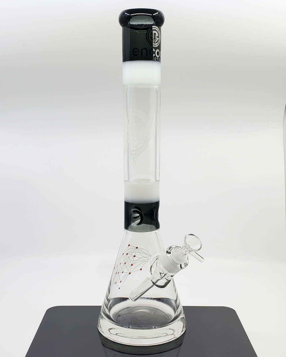  Side view of the Encore Glass 17” 9MM Beaker, highlighting its sturdy build and ideal design for powerful and smooth smoking experiences.